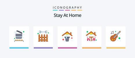 quédese en casa con un paquete de 5 íconos que incluye la noche. casa. trabaja. cena. balde. diseño de iconos creativos