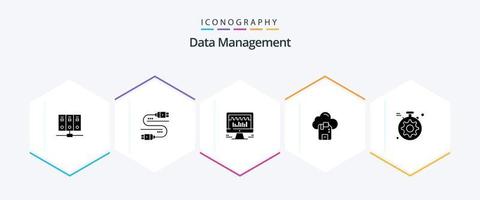 Data Management 25 Glyph icon pack including microchip . server . graph. server vector
