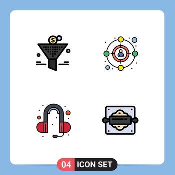 Pictogram Set of 4 Simple Filledline Flat Colors of filter sound return on investment target baking Editable Vector Design Elements