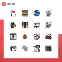 Group of 16 Modern Flat Color Filled Lines Set for hardware connected globe computers celebration Editable Creative Vector Design Elements