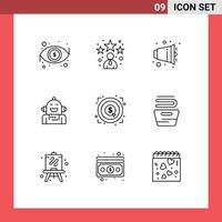 Stock Vector Icon Pack of 9 Line Signs and Symbols for marketing emotional audio emotion android Editable Vector Design Elements