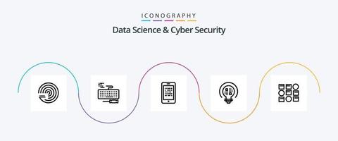 Data Science And Cyber Security Line 5 Icon Pack Including pattren. light. mobile. insight. elearning vector