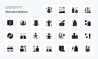 paquete de iconos de 25 glifos sólidos de medicina alternativa vector