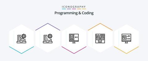 paquete de iconos de 25 líneas de programación y codificación que incluye codificación. aplicación desarrollo. desarrollo. computadora vector