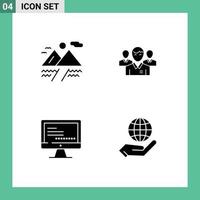 Modern Set of 4 Solid Glyphs Pictograph of camping person team executive monitore Editable Vector Design Elements