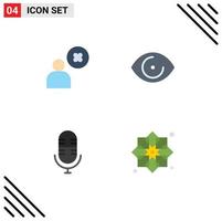 Set of 4 Vector Flat Icons on Grid for cross mic user human ribbon Editable Vector Design Elements