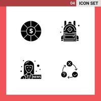 Pack of 4 Modern Solid Glyphs Signs and Symbols for Web Print Media such as coin daily bag female anchor issues Editable Vector Design Elements