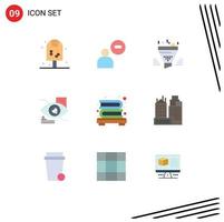 Pack of 9 creative Flat Colors of bookcase eyetap filter tap result Editable Vector Design Elements