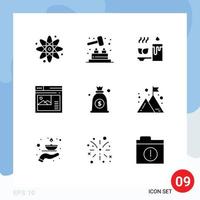 9 User Interface Solid Glyph Pack of modern Signs and Symbols of money gallery candle website page Editable Vector Design Elements