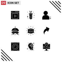 Group of 9 Solid Glyphs Signs and Symbols for labyrinth ufo plant space right Editable Vector Design Elements