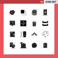 Set of 16 Modern UI Icons Symbols Signs for access research world wide mobile data Editable Vector Design Elements