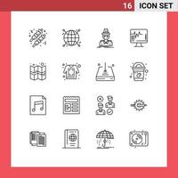 Group of 16 Modern Outlines Set for location medical hacker hospital heart Editable Vector Design Elements