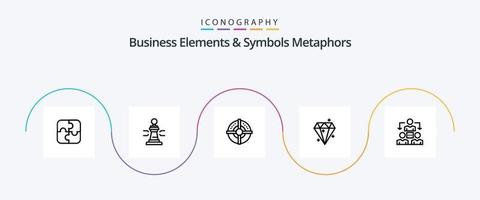 paquete de iconos de línea 5 de metáforas de elementos y símbolos de negocios que incluye conexión. éxito póker. cristal. punto vector