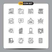 Modern Set of 16 Outlines Pictograph of health insurance drawing computer crayons box Editable Vector Design Elements