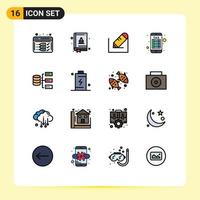 Modern Set of 16 Flat Color Filled Lines Pictograph of storage servers write data online banking Editable Creative Vector Design Elements