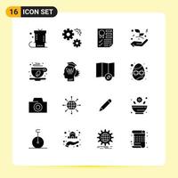 Solid Glyph Pack of 16 Universal Symbols of leaf growth service business startup report Editable Vector Design Elements