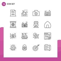 Pictogram Set of 16 Simple Outlines of photographic lenses camera lenses crush keypad key Editable Vector Design Elements