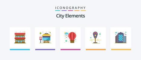 paquete de iconos flat 5 de elementos de la ciudad que incluye. ciudad. aire. edificio. metro. diseño de iconos creativos vector