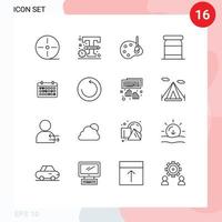 paquete de 16 signos y símbolos de contornos modernos para medios de impresión web, como el arte del calendario de montaje, conserva elementos de diseño de vectores editables para bebés