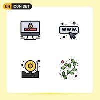 Set of 4 Vector Filledline Flat Colors on Grid for computer bell security webpage buds Editable Vector Design Elements