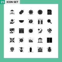 Mobile Interface Solid Glyph Set of 25 Pictograms of document management gear implementation code Editable Vector Design Elements