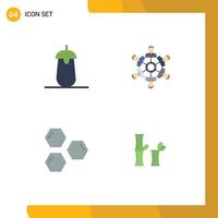 4 Thematic Vector Flat Icons and Editable Symbols of brinjal playing food friends hexagon Editable Vector Design Elements