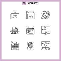 Group of 9 Modern Outlines Set for calendar pad folder gaming console Editable Vector Design Elements