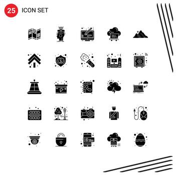 25 Universal Solid Glyphs Set for Web and Mobile Applications trolley cart head cloud screen Editable Vector Design Elements