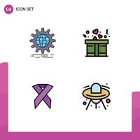 Modern Set of 4 Filledline Flat Colors and symbols such as international aids world wide love solidarity Editable Vector Design Elements