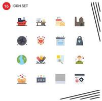 grupo de 16 signos y símbolos de colores planos para la industria de ruedas, equipaje, fábrica de plantas industriales, paquete editable de elementos creativos de diseño de vectores