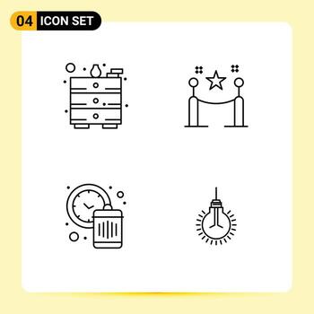 Set of 4 Modern UI Icons Symbols Signs for draw time barrier rope picket light Editable Vector Design Elements