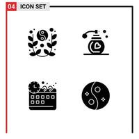 Pictogram Set of 4 Simple Solid Glyphs of lunar management yin yang fragrance beauty Editable Vector Design Elements