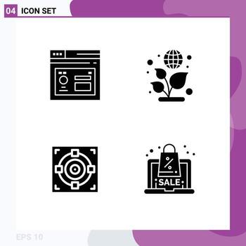 Modern Set of 4 Solid Glyphs and symbols such as browser success page green discount Editable Vector Design Elements