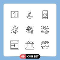 Modern Set of 9 Outlines and symbols such as watch sent lamp smartphone mobile Editable Vector Design Elements