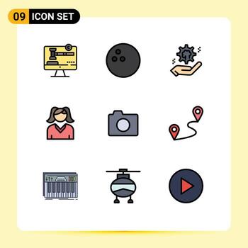 Stock Vector Icon Pack of 9 Line Signs and Symbols for basic image cog camera mother Editable Vector Design Elements