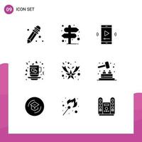 Set of 9 Commercial Solid Glyphs pack for fallen love multimedia tea cup Editable Vector Design Elements