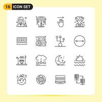 16 Thematic Vector Outlines and Editable Symbols of dollar prize hand win trophy Editable Vector Design Elements