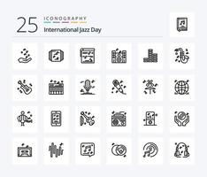 International Jazz Day 25 Line icon pack including music . video. library . photo . multimedia vector