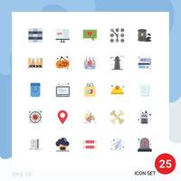 Mobile Interface Flat Color Set of 25 Pictograms of garbage barrels love security passkey Editable Vector Design Elements