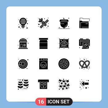 16 concepto de glifo sólido para sitios web móviles y aplicaciones servidor datos temporada satélite flora elementos de diseño vectorial editables vector