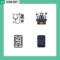 Set of 4 Vector Filledline Flat Colors on Grid for health multimedia care worker phone Editable Vector Design Elements