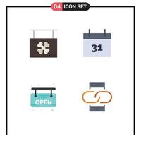 Set of 4 Vector Flat Icons on Grid for board open shop date contact Editable Vector Design Elements