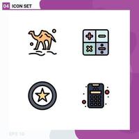 Pictogram Set of 4 Simple Filledline Flat Colors of camel coin desert calculator card Editable Vector Design Elements