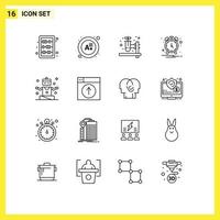 Group of 16 Modern Outlines Set for upload sports herbal test people notification Editable Vector Design Elements