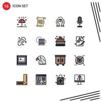 Modern Set of 16 Flat Color Filled Lines and symbols such as mic audio paper responsibility handle Editable Creative Vector Design Elements