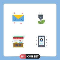Mobile Interface Flat Icon Set of 4 Pictograms of message stand biomass power business Editable Vector Design Elements