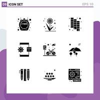 Mobile Interface Solid Glyph Set of 9 Pictograms of park process catalog development coding Editable Vector Design Elements