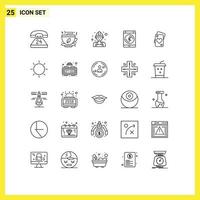 25 User Interface Line Pack of modern Signs and Symbols of card data food connect worker Editable Vector Design Elements