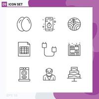 Modern Set of 9 Outlines Pictograph of gadget cord environment computers excel Editable Vector Design Elements