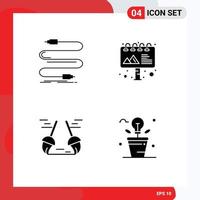 4 Thematic Vector Solid Glyphs and Editable Symbols of audio clean sound advertising sweep Editable Vector Design Elements